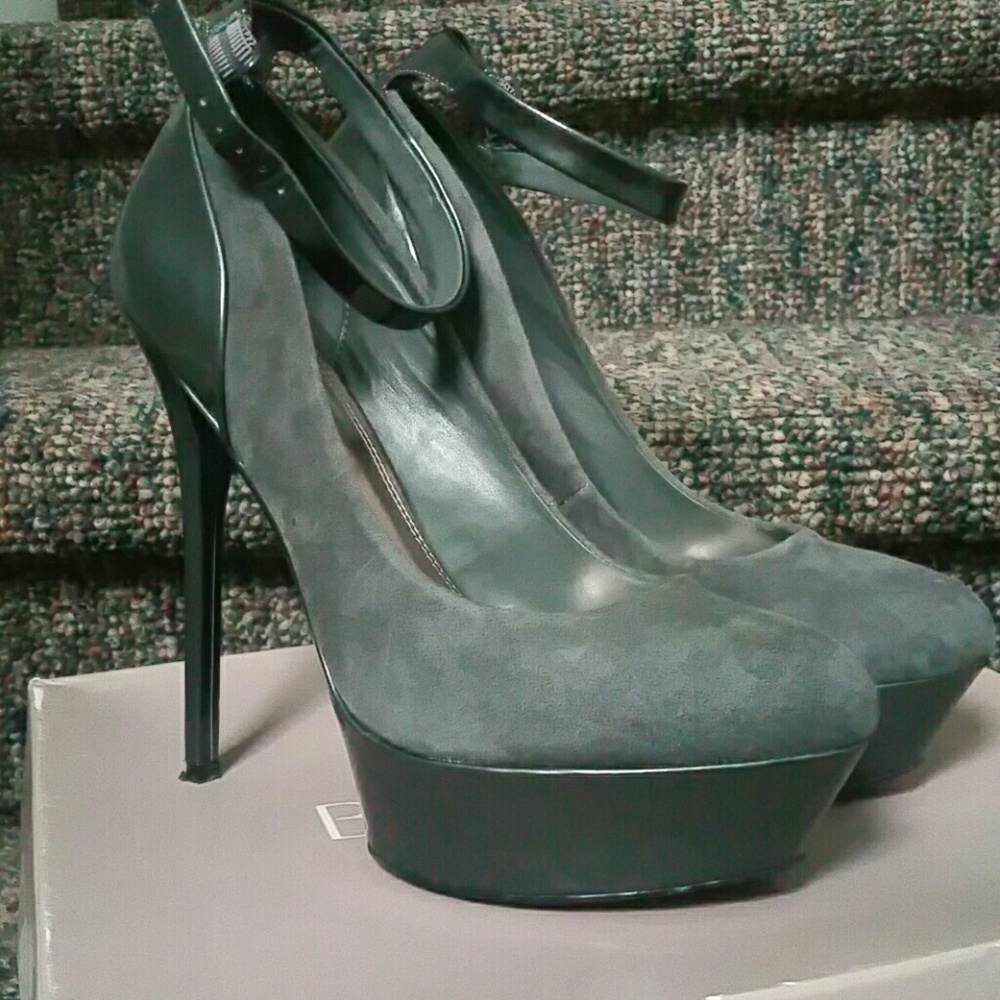 Grey Faux Suede Heels